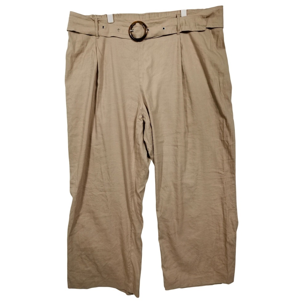INC Linen Blend Wide Leg Pant 3X NWT Tan Belted Coastal Grandmother Quiet Luxury